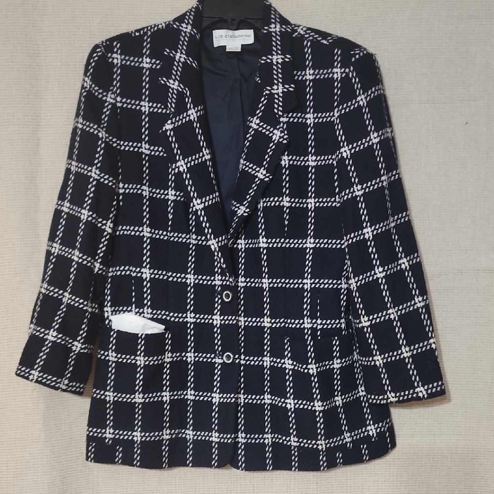 Liz Claiborne Navy and White Blazer